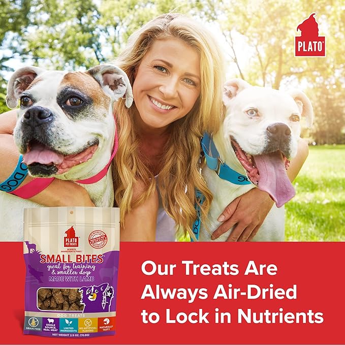 Plato Pet Treats Small Bites - Air-Dried Training Treats for Dogs - Supports Healthy Digestion - Limited Ingredients - Lamb 6oz