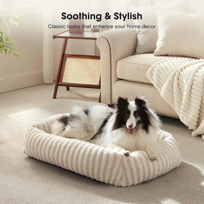 MIXJOY Dog Bed Medium Size Dog, Washable Medium Dogs Bed with Removable Cover, Soft Rectangle Pet Ded Fluffy Plush Faux Fur Pet Bed with Anti-Slip Bottom, 30"x30"x8", White