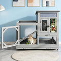 COZIWOW Rabbit Hutch Indoor Outdoor with No-Spill Design, 2 Wire Floors & Removable Trays, 2-Story Large Wooden Bunny Cage on Wheels, Chewproof Ramp for Multiple Small Animals, Gray