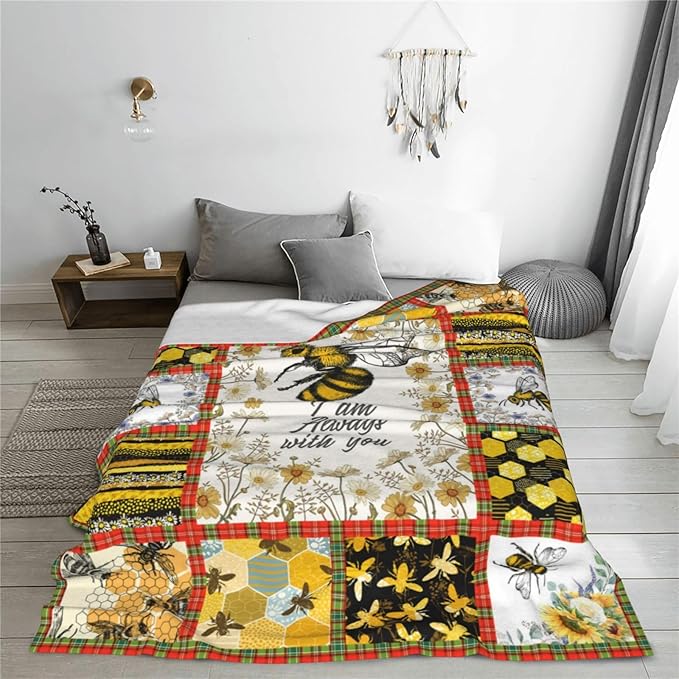 Bee Blanket Honey Bee Decor Throw Blankets Fleece Flannel Blanket Plush Lightweight Blanket Bees Themed Gifts Stuff for Women Men Boys Girls Adults Kids for Couch Sofa Bed 50"X40"