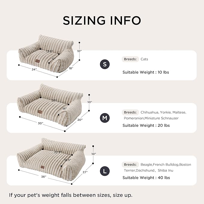 Bedsure ComfyFleece Cute Cat Couch for Pets - Fluffy Cat beds with Premium Soft Corduroy Fleece, Fuzzy Cats beds for Indoor Cats with Removable Washable Cover, Supportive Pet Sofa, 24inch, Amphora
