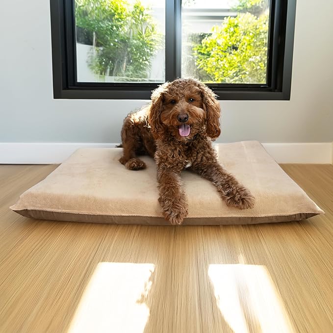 47"X29"X4" Beige Color Orthopedic Waterproof Memory Foam Pet Bed Pad for Extra Large Dog Crate Size 48"X30" with 2 External Covers