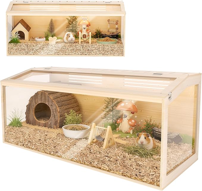Wooden Hamster Cage, 48inch Large Hamster Cage Enclosure with Openable Top & Thickened Acrylic for Small Animals, Guinea Pig, Rabbit, Rat, 48"L x 20''W x 20''H Hamster Habitat with Multi-vent