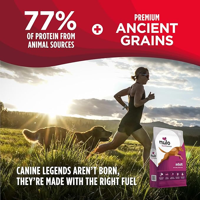Nulo Frontrunner Dry Dog Food - Adult High-Protein Pork, Barley & Beef Recipe, Natural Kibble with Ancient Grains, Probiotics, Taurine, Omega 3 for Small, Medium and Large Breeds, 25lb Bag