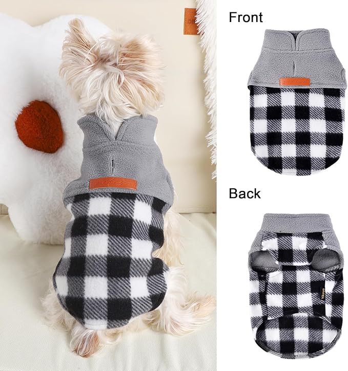 DaFuEn Dog Sweater, Dog Fleece Vest Winter Coat for Boy Girl, Pet Clothes Pullover, Soft Stretchy Puppy Sweater, Yorkie Teacup Chihuahua Jacket (Grey Plaid, M)