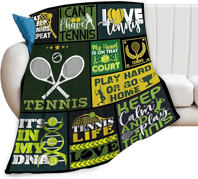 banonaty Tennis Blanket Sport Throw Blanket Cozy Fleece Flannel Plush Bedding Tennis Gifts for Women Men Lover Coach Boys Girls Youth Adult Stuff Plush for Couch Sofa Bed Decor 50"X60"