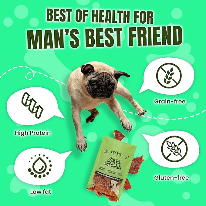 Mika & Sammy's Gourmet Jerky Dog Treats Made in The USA. (Uncle Justy's Just Chicken 5 0z)