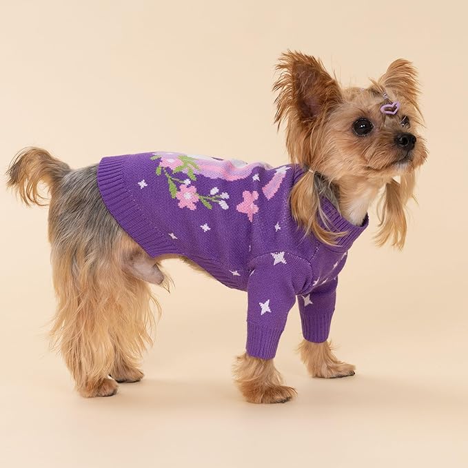 Fitwarm Adorable Unicorn Dog Sweater, Thermal Dog Winter Clothes for Small Dogs Girl, Pet Outfit, Purple, Pink, White, Medium