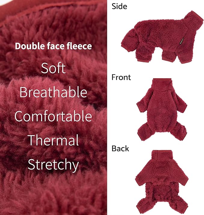 Fitwarm Fuzzy Fleece Dog Christmas Pajamas, Dog Winter Clothes for Small Dogs Girl Boy, Velvet Dog Onesie, Pet Jumpsuit, Doggy Apparel, Maroon, Small