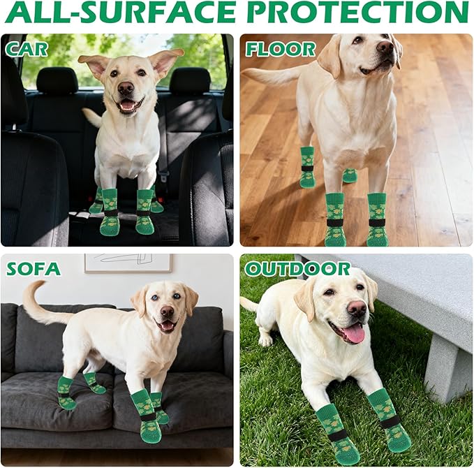 EXPAWLORER Anti Slip Dog Socks to Prevent Licking Paws, Dog Shoes Booties for Small Medium Large Senior Dogs, Traction Control Boots & Paw Protectors for Hardwood Floors St. Patrick's Day Green S