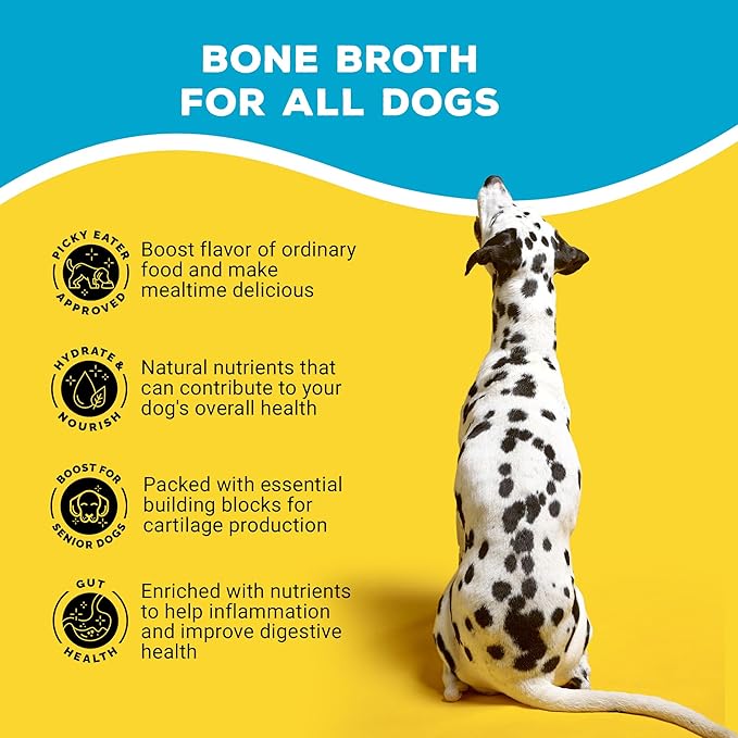 Brutus Bone Broth for Dogs | All Natural | Made in USA | Glucosamine & Chondroitin for Healthy Joints | Human Grade Ingredients | Hydrating Food Topper, Gravy & Treat Pack of 6