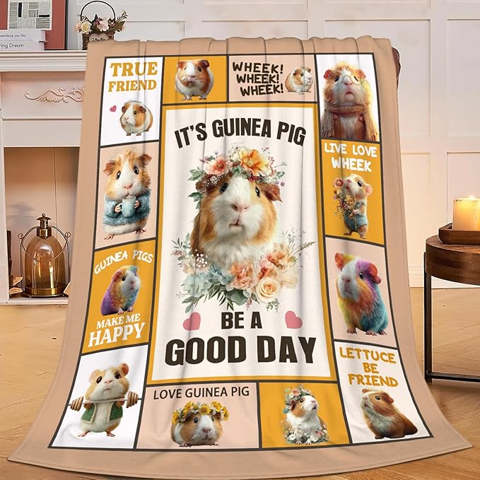 Guinea Pig Throw Blanket Guinea Pig Stuff Gifts for Kids Girls Boys Adults Women Men Soft Cozy Warm Plush Fluffy Fuzzy Fleece Blanket Decor 50''X60''