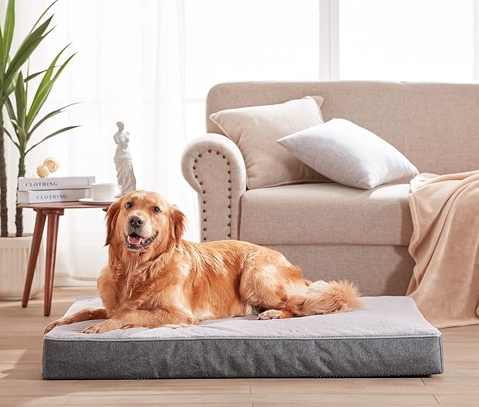WATANIYA PET Extra Large Dog Beds, Memory Foam with Faux Fur, Orthopedic with Waterproof Liner, Anti-Slip Bottom, Machine Washable Cover, Suitable for Large Dogs up to 110lbs