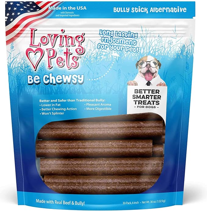 Loving Pets - Be Chewsy Bully Stick Alternative Dog Treat for Small, Medium & Large Dogs (30 Pack of 6 Sticks)