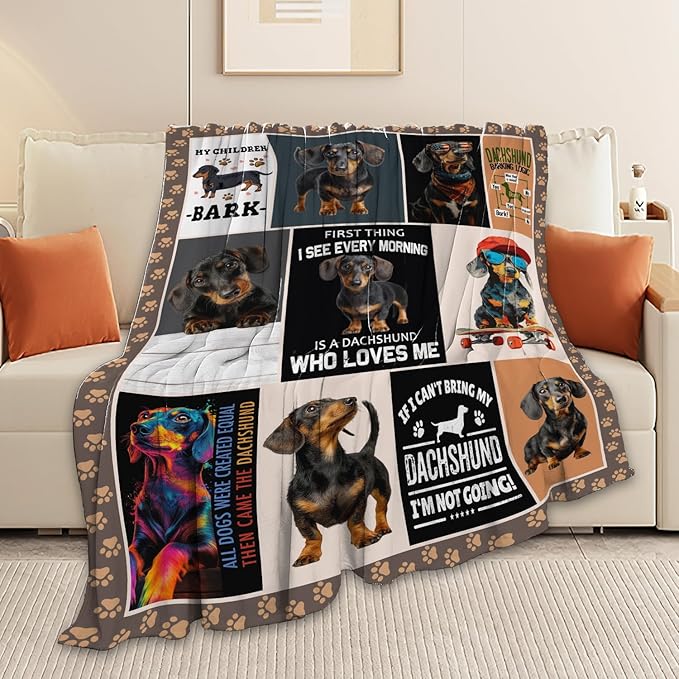 Dachshund Throw Blanket Weiner Dog Dachshund Puppy Stuff Gifts for Dog Lover Kids Girls Boys Adults Women Men Soft Cozy Warm Plush Fluffy Fuzzy Fleece Blanket Decor 60''X80''