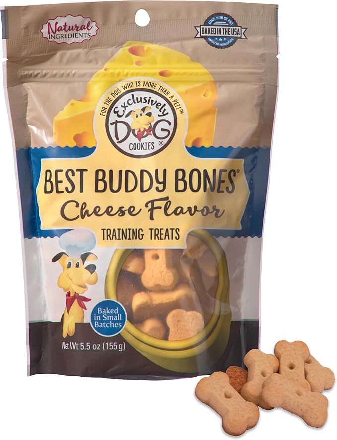 Exclusively Dog Best Buddy Bones Training Treats for Dogs and Puppies - All Natural, Baked in The USA, Ideal for Training & Agility, No Animal Byproducts - Cheese Flavor, 5.5oz Resealable Bag