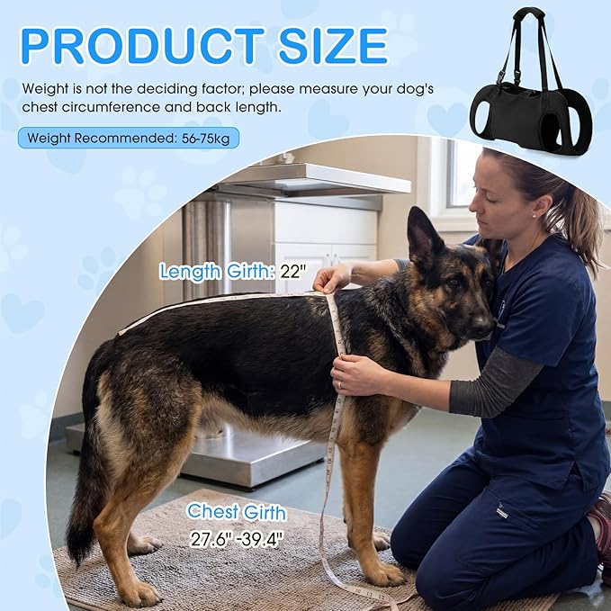 Shinylin Dog Carry Sling Emergency Backpack Pet Legs Support and Rehabilitation Dog Lift Harness Adjustable Lifting Straps Carrier for Senior Dogs Joint Injuries, Arthritis, Hiking, Skiing, Black(XL)