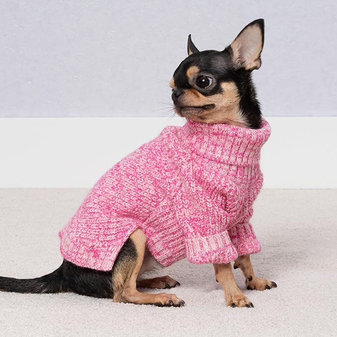 Fitwarm Knitted Turtleneck Dog Sweater, Cozy Dog Winter Clothes for Small Dogs Girl, Holiday Pet Outfit, Heather Pink, XXL