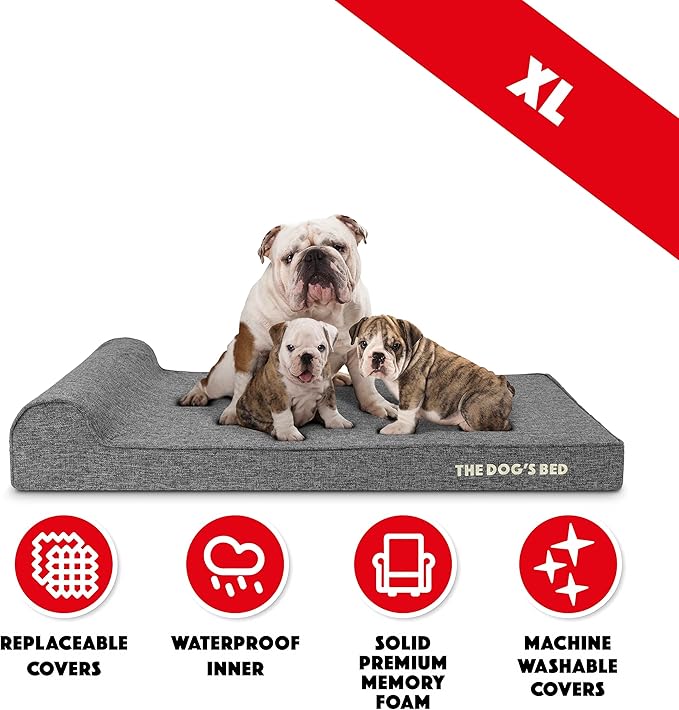 The Dog’s Bed Orthopedic Memory Foam Dog Bed with Headrest, Calming Surface – CertiPUR-Certified Foam, Linen Fabric, Grey Linen, XL, 4-Inch