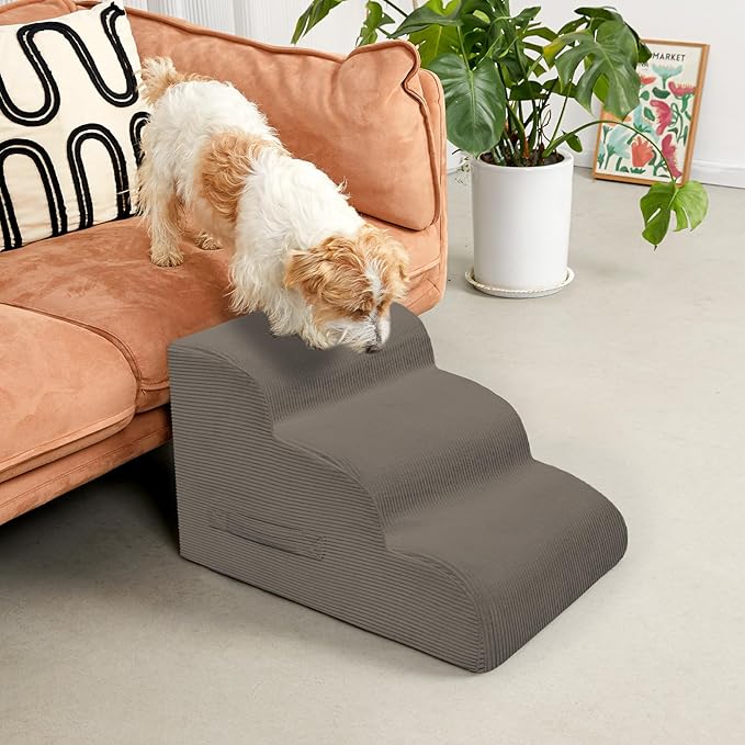 Mesa Lemon Dog Steps for Small Dogs, 3-Step Pet Ramp Stairs for High Beds and Sofa, Non-Slip Pet Stairs for Small Dogs and Cats, Removable and Easy to Clean Cover, Light Brown