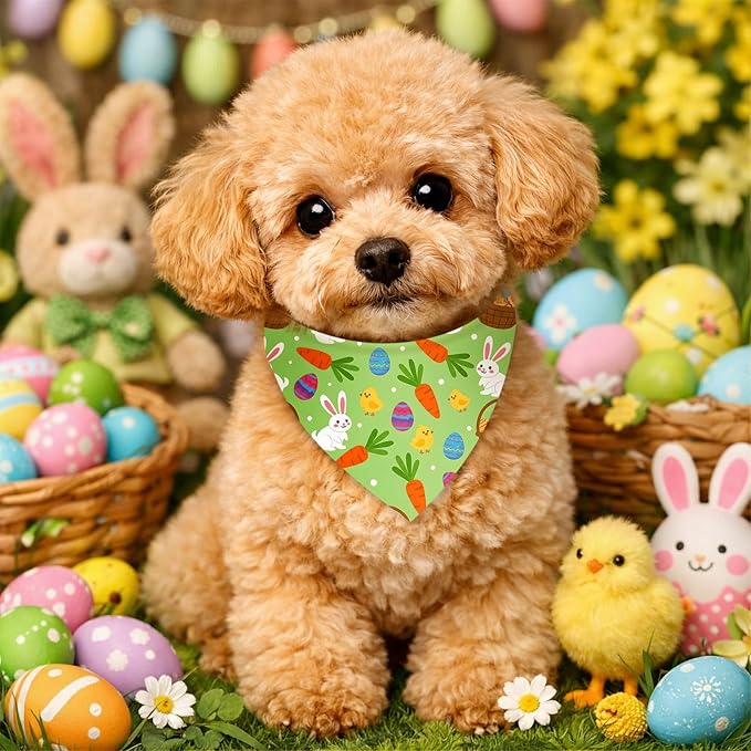 Weewooday 50 Pcs Easter Dog Bandanas Bulk with Bunny Rabbit Egg Carrot Pattern Soft Bibs Adjustable Triangle Pet Scarf Bowtie for Small Medium Large Costume Grooming(19.7 x 13.8 x 13.8 Inch)