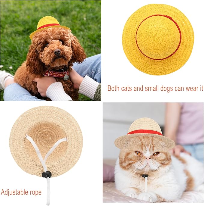Beautyflier Pet Straw Hat Party Decorations Halloween Cosplay Cap Puppy Pet Dog Cat Holiday Costume for Small Dog Cat (Beige + Yellow)