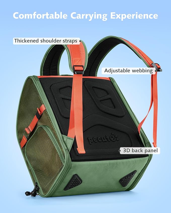 Pecute Small Pet Carrier, Breathable Guinea Pig Carrier with Transparent Bubble & Steel Frame, Safety Lock for Hamster, Rabbit, Bearded Dragon, Lizard, Ideal for Hiking, Vet Visits, Camping, Green