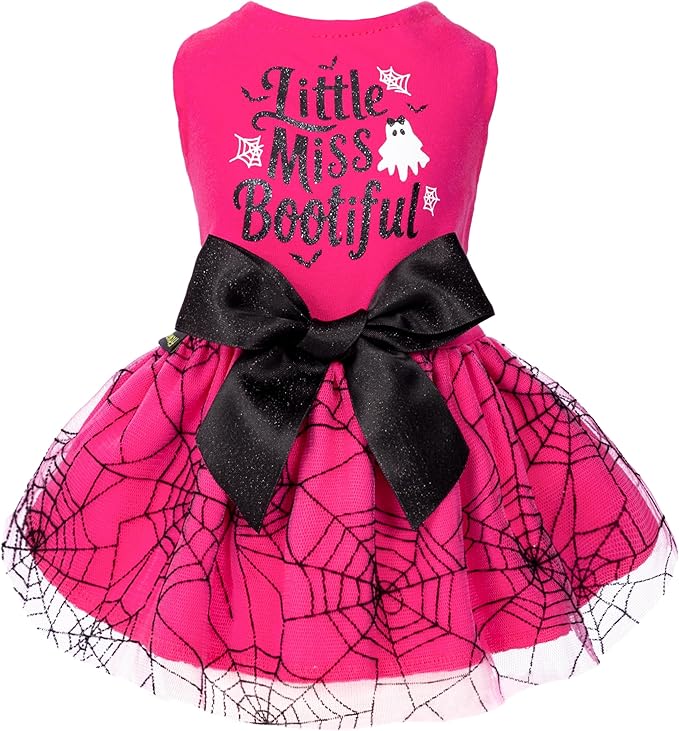 Fitwarm Little Miss Bootiful Halloween Dog Dress, Funny Costumes for Small Dogs Girl, Pet Outfit, Black, Hot Pink, XS