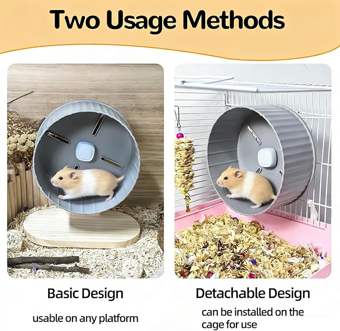 6.7in Silent Hamster Exercise Wheel Hedgehog Wheel Hamster Toy Cage Accessories with Adjustable Stand for Rat Gerbil Mouse (Gray)