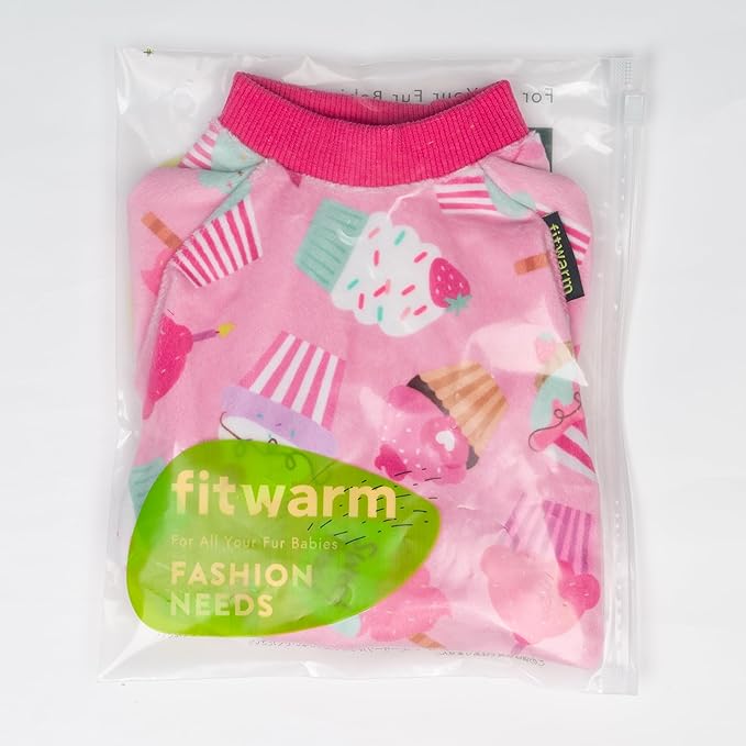 Fitwarm Cupcake Dog Pajamas, Birthday Outfit for Small Dogs Girl, Cozy Pet Onesie with Feet, Pink, Medium