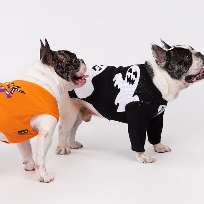 Fitwarm Halloween Ghost Dog Sweater, Funny Costumes for Dogs, Pet Apparel, Black, White, XXL