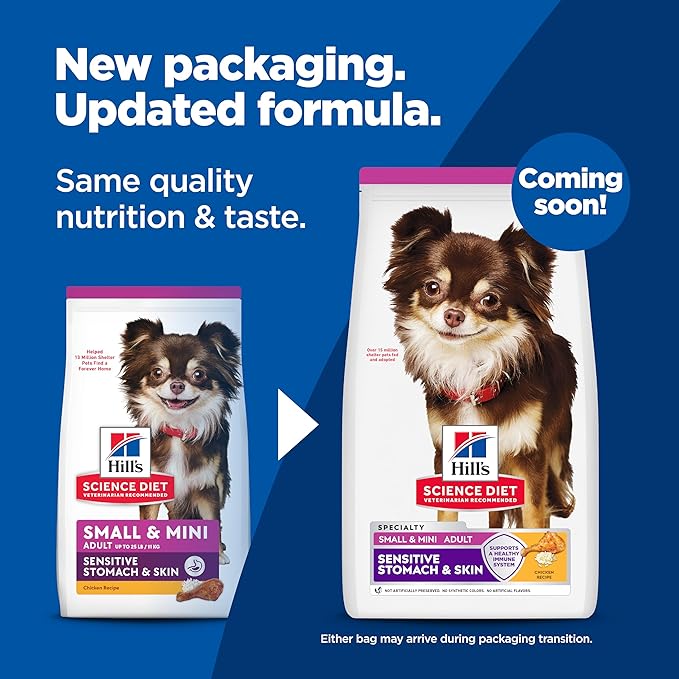 Hill's Science Diet Adult 1-6 Sensitive Stomach & Skin Small & Mini Breeds Dry Dog Food, Chicken Recipe, 15 lb. Bag (Updated Formula)