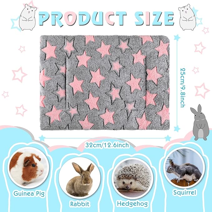 Tuanse 4 Pack Guinea Pig Bed Mat Bedding Rabbit Winter Bed Pad for Indoor Warm Small Animal Mattres Fleece Sleeping Pad for Hedgehogs Bunny Ferrets Hamster(Star,13 x 10 Inch)