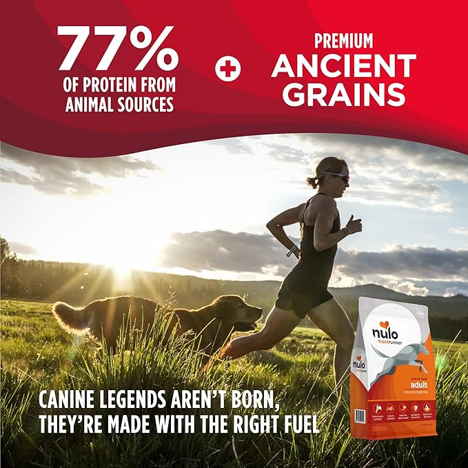 Nulo Frontrunner Dry Dog Food - Adult High-Protein Turkey, Trout & Spelt Recipe, Natural Kibble with Ancient Grains, Probiotics, Taurine, Omega 3 for Small, Medium and Large Breeds, 25lb Bag