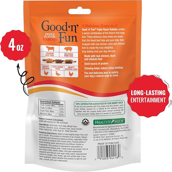 Good'n'Fun Triple Flavor Kabobs 4 Ounces, Snack for All Dogs (Pack of 2)