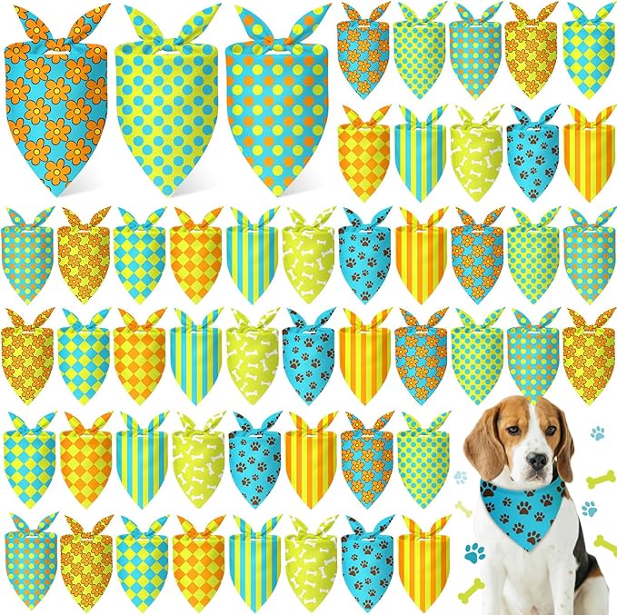 Weewooday 50 Pcs Cartoon Dog Bandana Bulk for Hippie Paw Print Flower Adventure Cute Soft Triangle Dog Bibs Summer Theme Birthday Party Supplies for Small Medium Large Costume 25.6 x 17.7 x 17.7 Inch