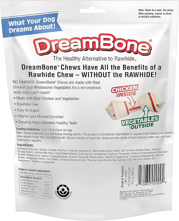 DreamBone Vegetable & Chicken Dog Chews,Rawhide Free,Small,10-Count,(Pack of 2)