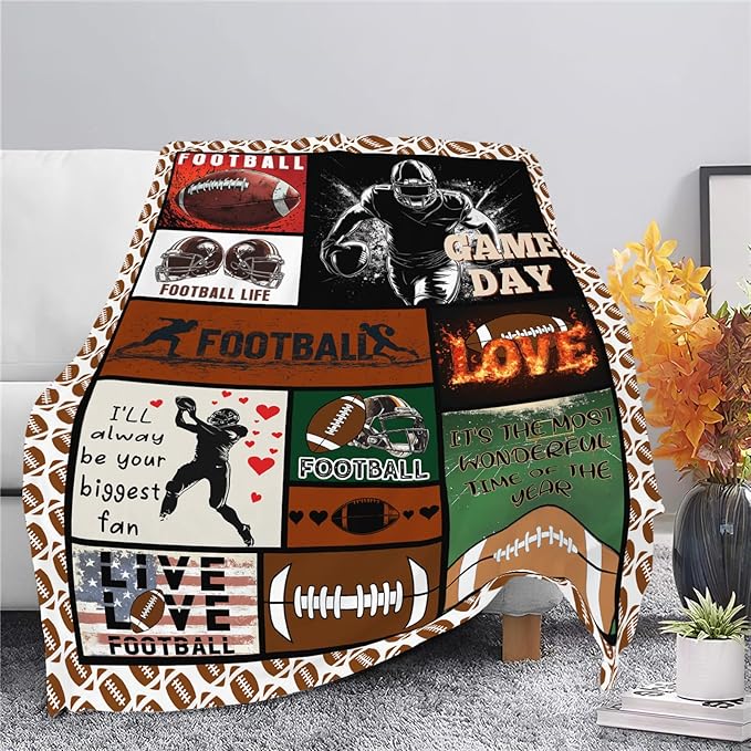Football Blanket Sports Football Throw Blanket Gifts for Player Kids Girls Boys Adults Women Man Super Soft Cozy Plush Fluffy Fuzzy Fleece Blanket Decor 50''X60''