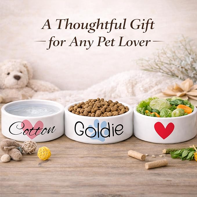 Custom Dog Bowl | Personalized Food & Water Dish with Name | Microwave & Dishwasher Safe Ceramic Pet Feeding Bowl | Gift Idea for New Puppy Owners | White – Small