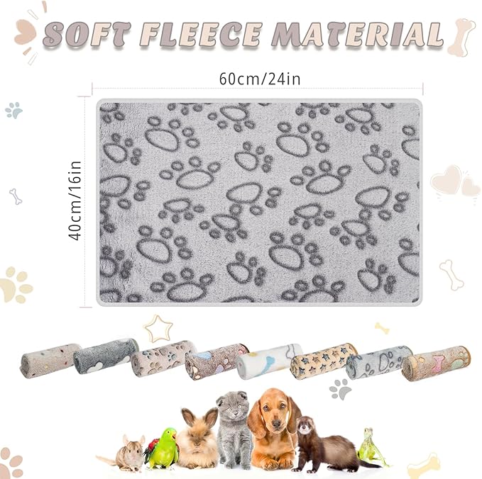 Guinea Pig Cage Liner, 8 Pack Washable Flannel Fleece Blankets Bedding Accessories, Warm Sleep Mat Pee Pads for Small Animal Hamster Rabbit Puppy Cat, Dark Color, 24x16 Inch