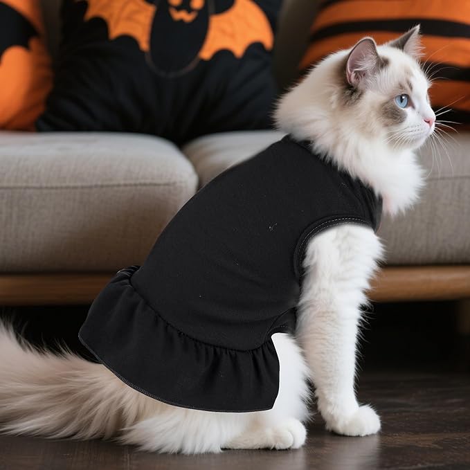 Dog Dresses Cat Skirt Solid Color Dog Clothes Summer Sleeveless Puppy Girl Clothes for Small Pet Dogs Cats (Black, Large)