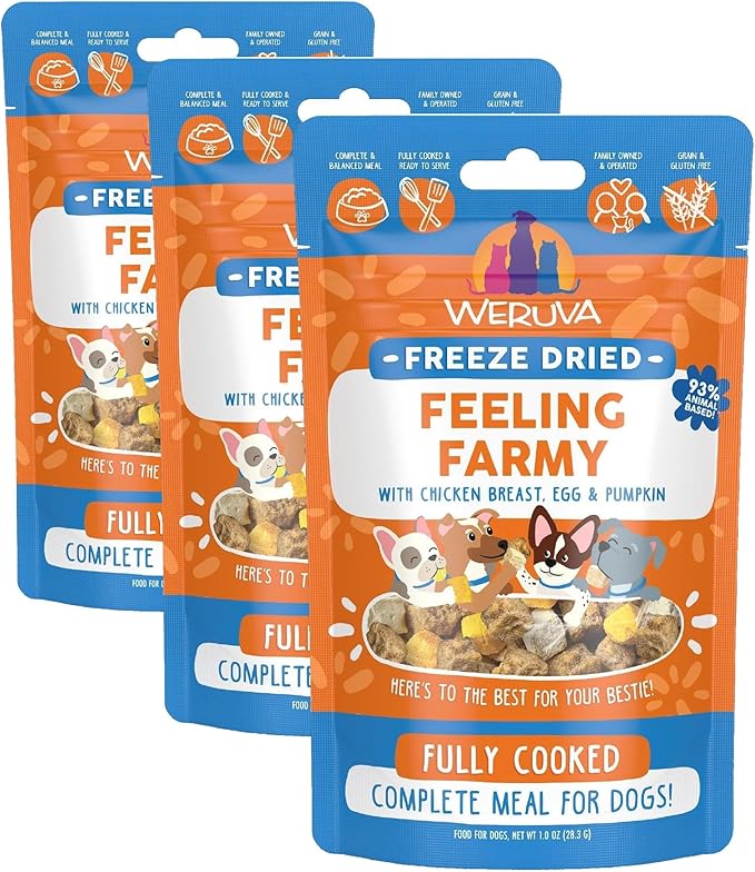Weruva Dog Freeze Dried, Feeling Farmy with Chicken Breast, Egg & Pumpkin, 1oz Bag (Pack of 3)
