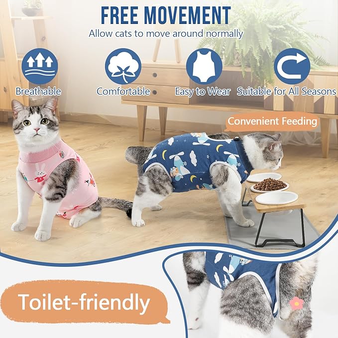 SlowTon Cat Recovery Suit - Cat Onesie for Cats After Surgery Female Male, Kitten Clothes Cats Surgical Spay Suit Abdominal Wounds, E-Collar Alternative Bodysuit Shirt Anti-Licking (Navy, M)