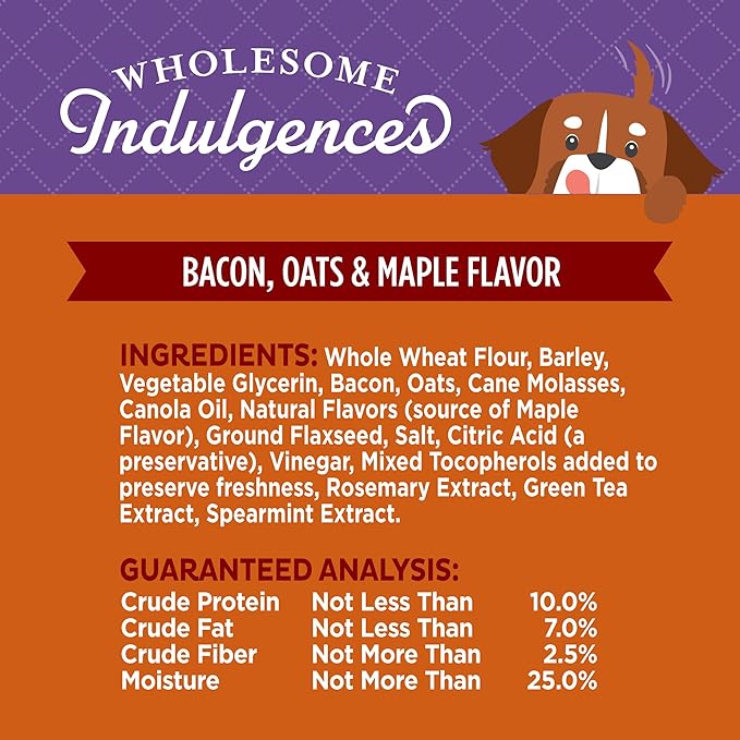 Old Mother Hubbard Wellness Wholesome Indulgences Dog Biscuits, Natural, Dog Treats, Bacon, Oats, & Maple Flavor, (10 Ounce Bag)