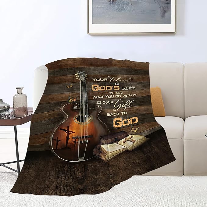 Guitar Gifts Blanket Rock Christian Guitar Throw Blankets Cozy Fleece Flannel Blanket Soft Warm Plush Lightweight Blanket Music Gifts for Guitar Players Men Women Boys Girls for Couch Sofa Bed 50"X60"