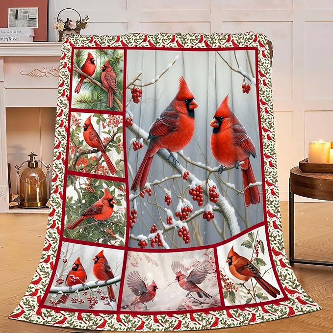 Cardinal Blanket Red Bird Throw Blanket Gifts for Women Men Boys Girls Kids Adults Super Soft Cozy Plush Fluffy Fuzzy Fleece Blanket Home Decor 40''X50''