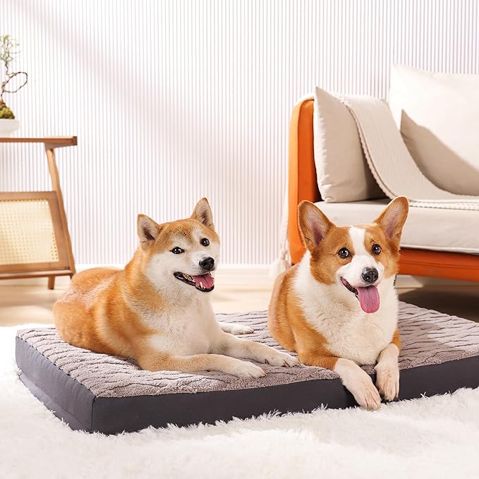 Orthopedic Dog Beds for Medium Dogs – Waterproof Plush Pet Mattress with Removable Washable Cover, Non-Slip Bottom, Memory Foam Dog Bed for Crate, 30x20 Inch, Grey
