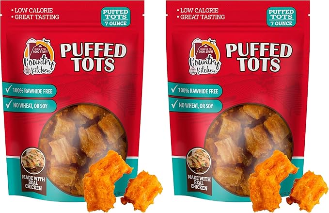 Country Kitchen Rawhide Free Puffed Tots, Made with Real Chicken, 7oz (Pack of 2)