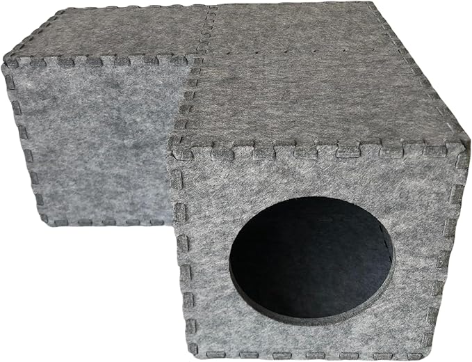 Guinea Pig Felt Hideout Creative Assembly & Detachable House Bed Small Animal Tunnel Hidey Habitats Decor for Guinea Pig Rat Chinchilla Hedgehog Hamster (Grey)