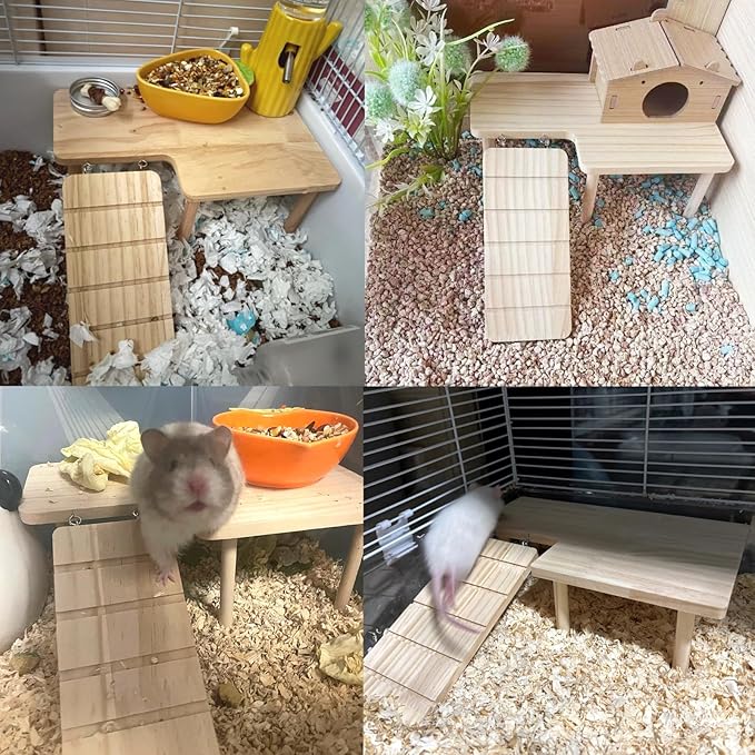 Wooden Hamster Platform with Ladder Rat Climbing Activity Playground Platform Cage Accessories Decor for Dwarf Syrian Hamster Gerbil Rat Mice (Left)